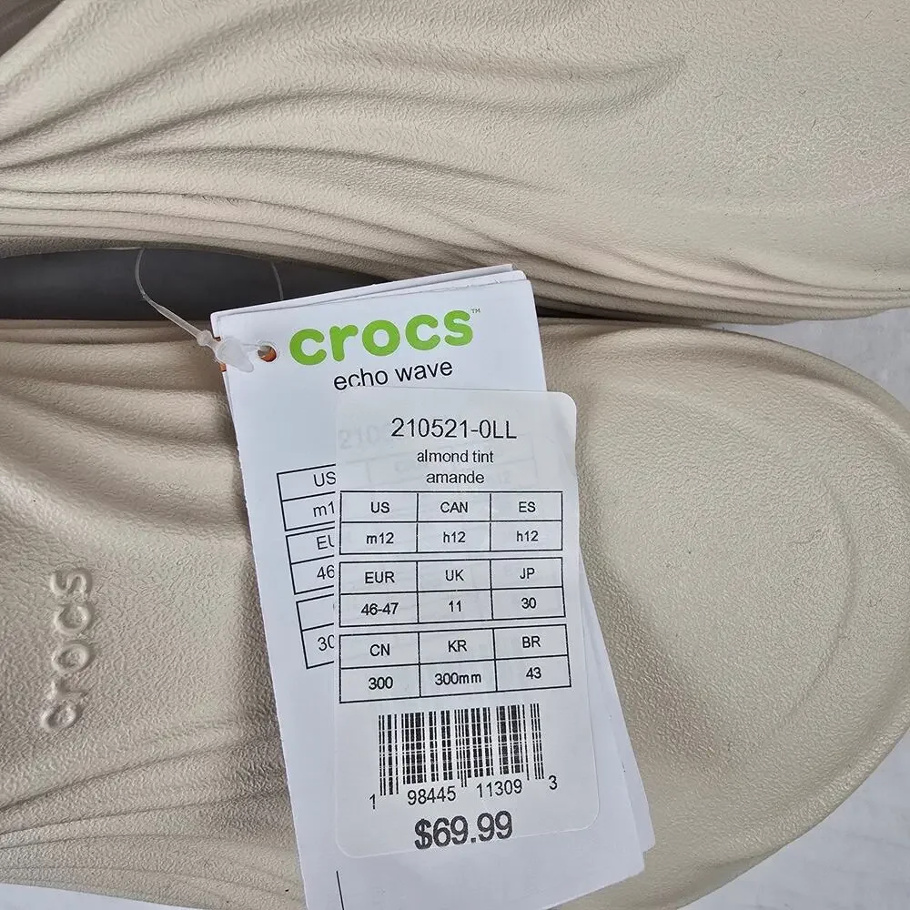 Crocs Echo Wave Clogs Sz M12 Almond Tint Slip On Sandals Slides Shoes 210521-0LL